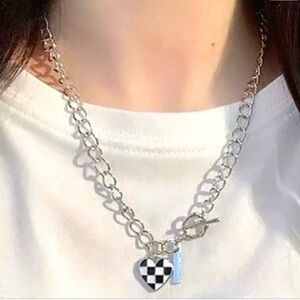 Silver and Black Enamel Necklace